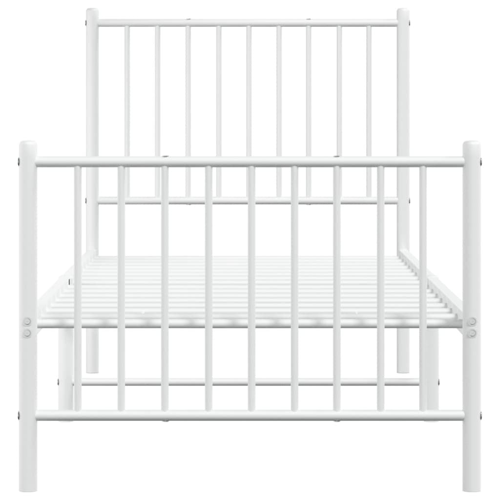 Metal Bed Frame with Headboard and Footboard White 75x190 cm Small Single