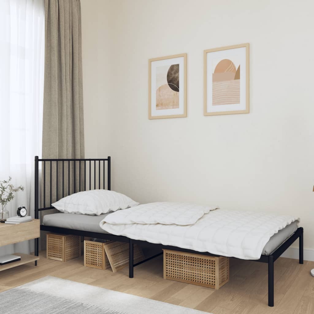 Metal Bed Frame with Headboard Black 100x200 cm
