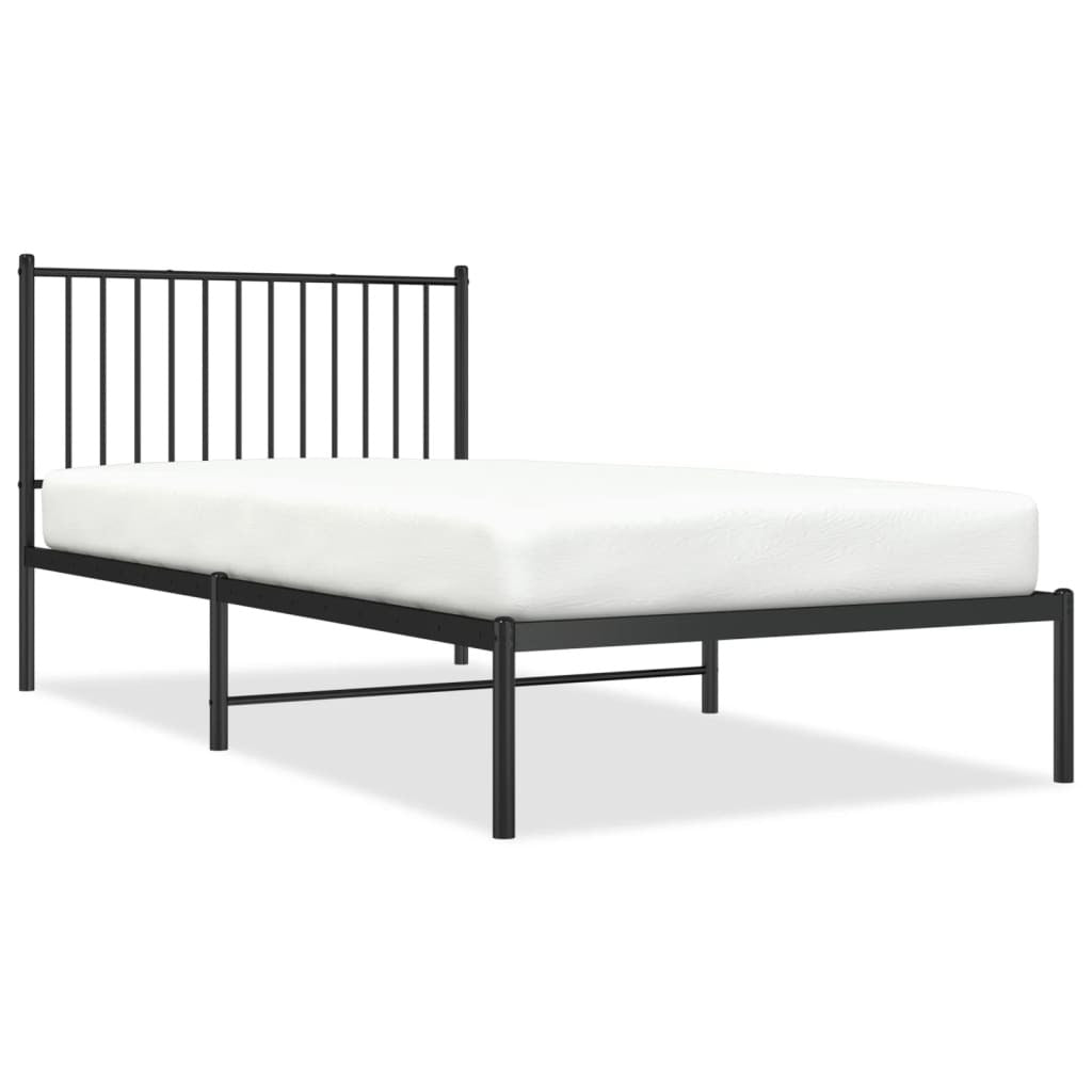 Metal Bed Frame with Headboard Black 100x200 cm