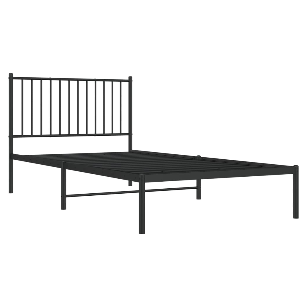 Metal Bed Frame with Headboard Black 100x200 cm