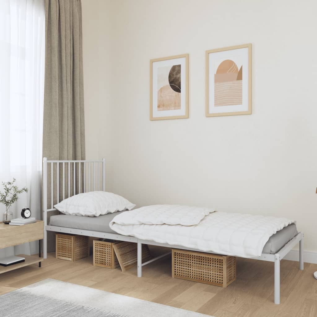 Metal Bed Frame with Headboard White 80x200 cm