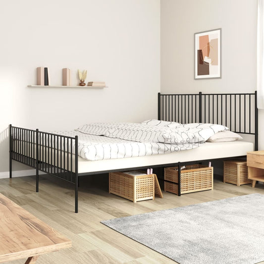 Metal Bed Frame with Headboard and Footboard Black 180x200 cm Super King