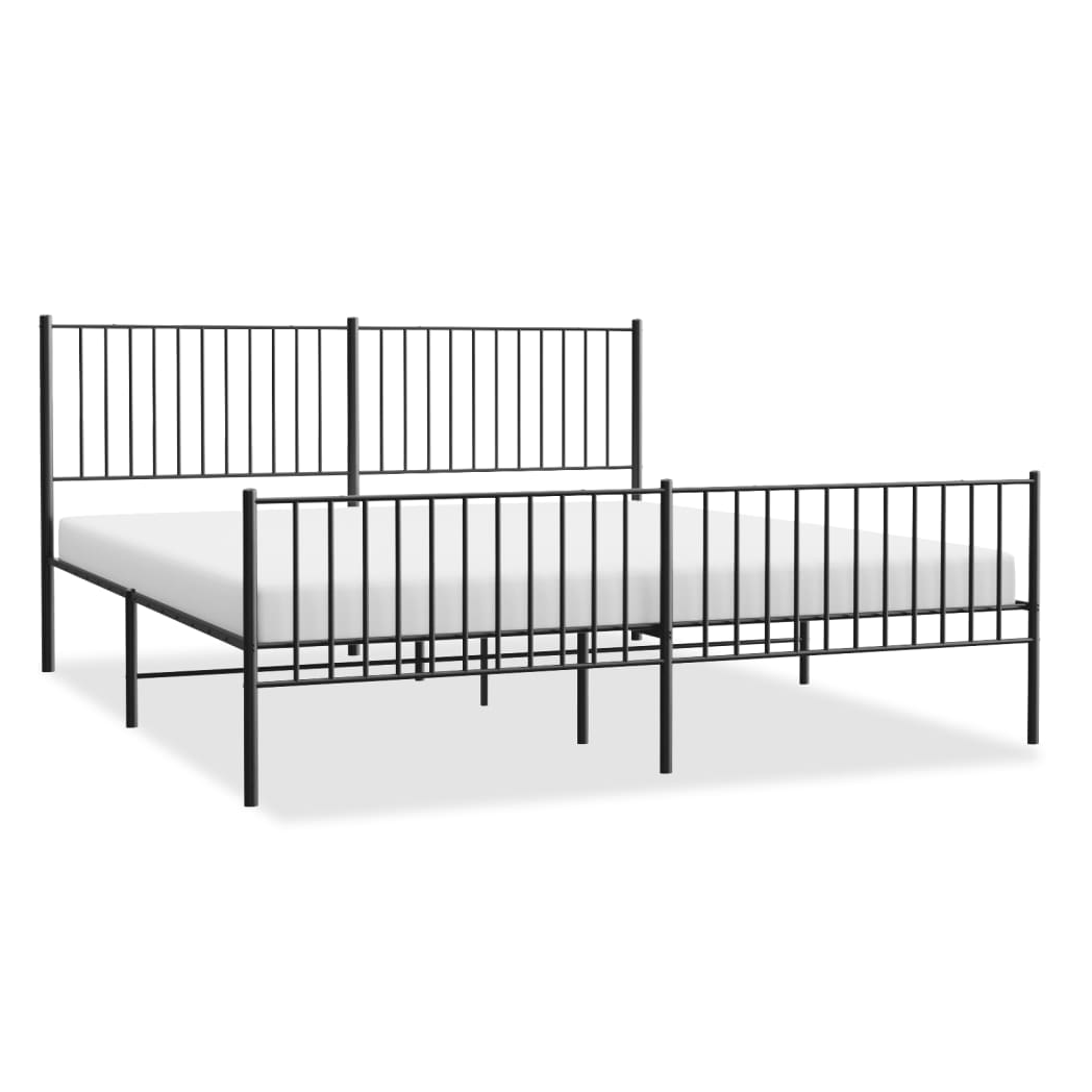 Metal Bed Frame with Headboard and Footboard Black 180x200 cm Super King