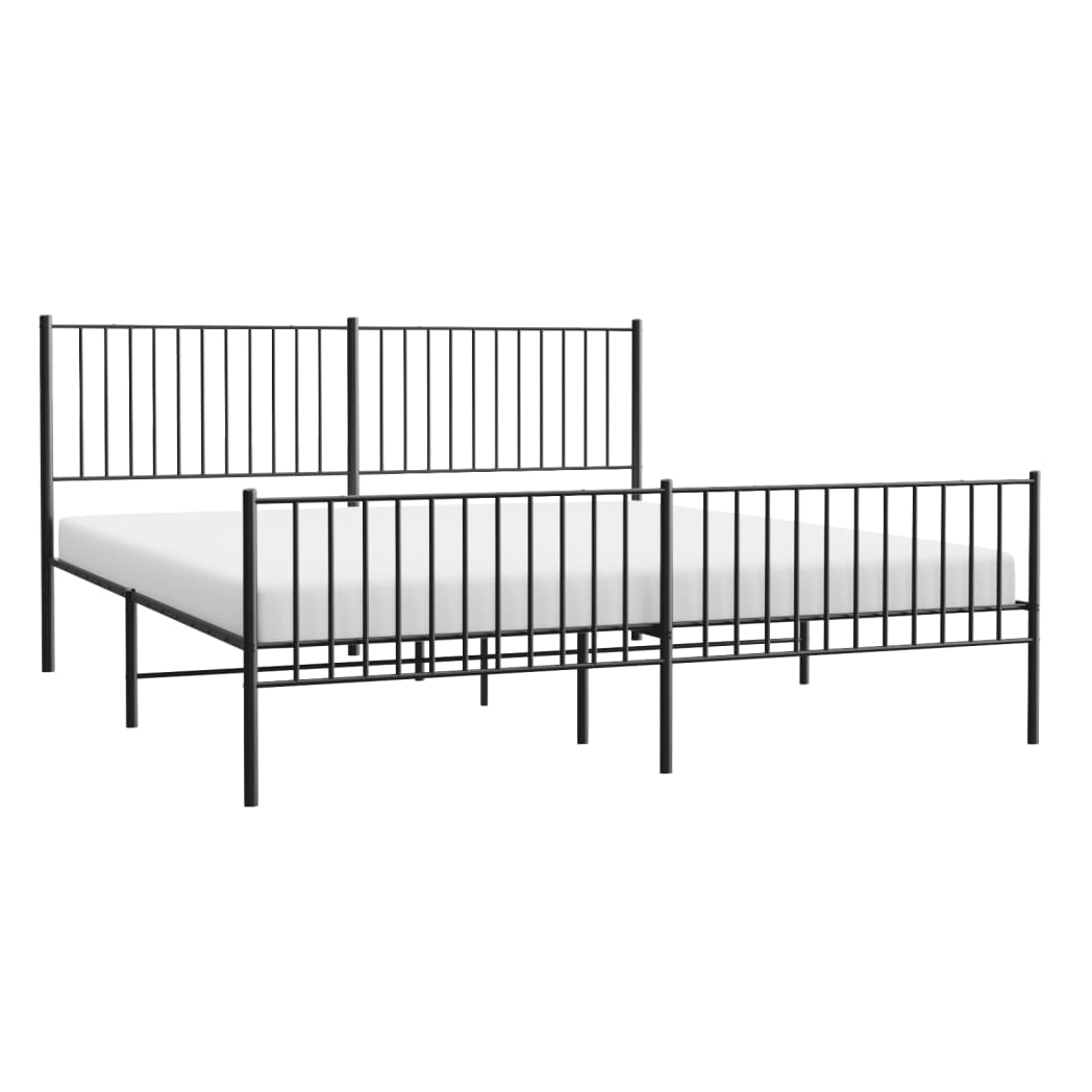 Metal Bed Frame with Headboard and Footboard Black 180x200 cm Super King