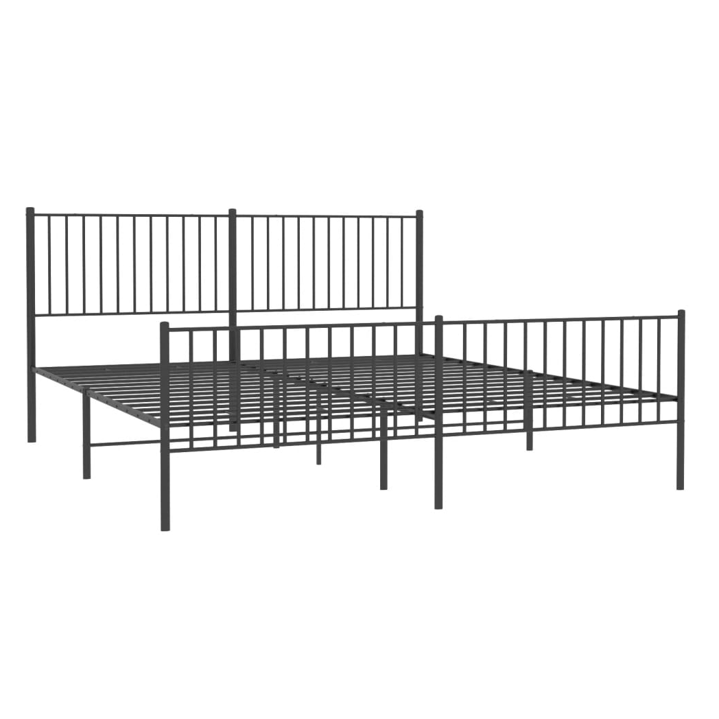 Metal Bed Frame with Headboard and Footboard Black 180x200 cm Super King