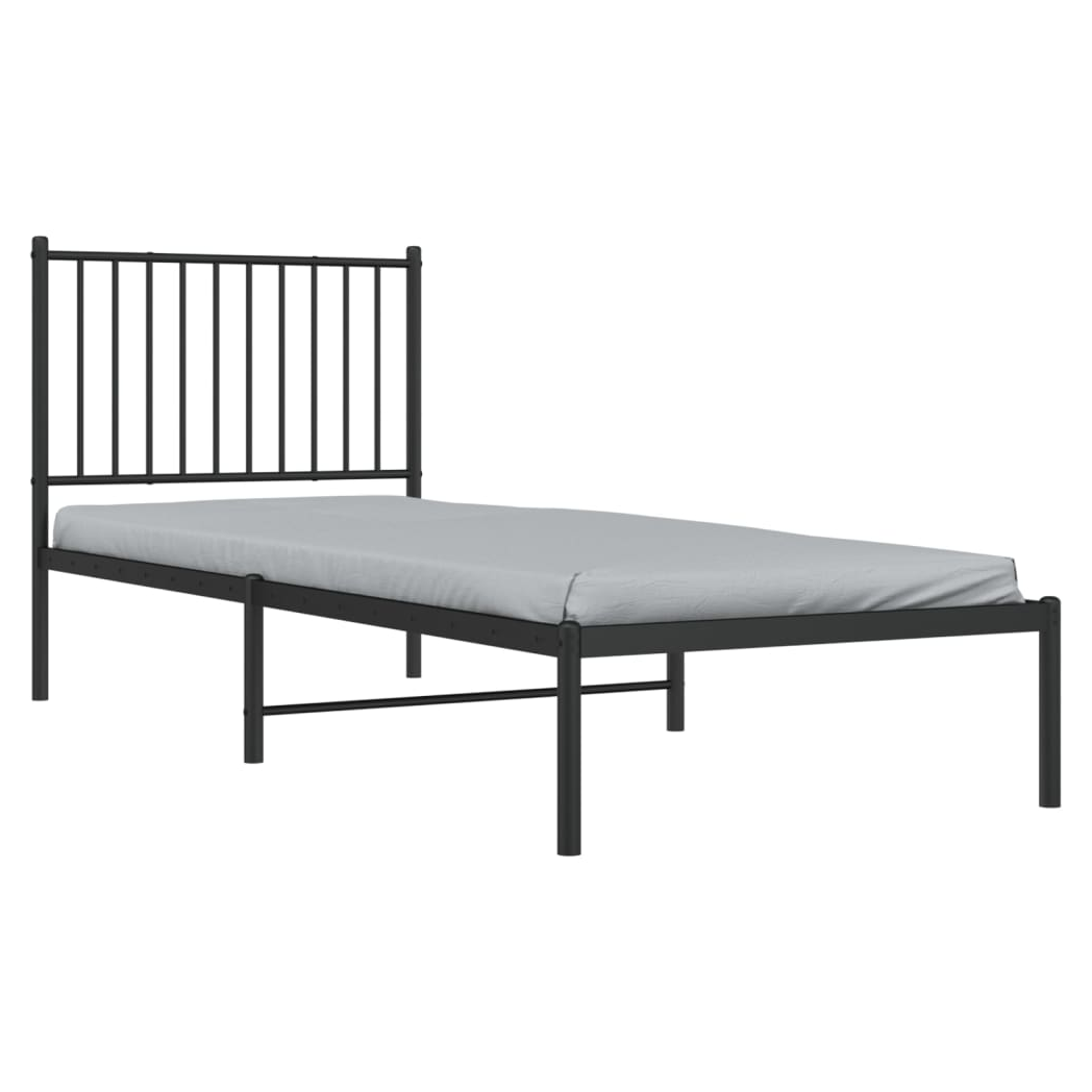 Metal Bed Frame with Headboard Black 80x200 cm