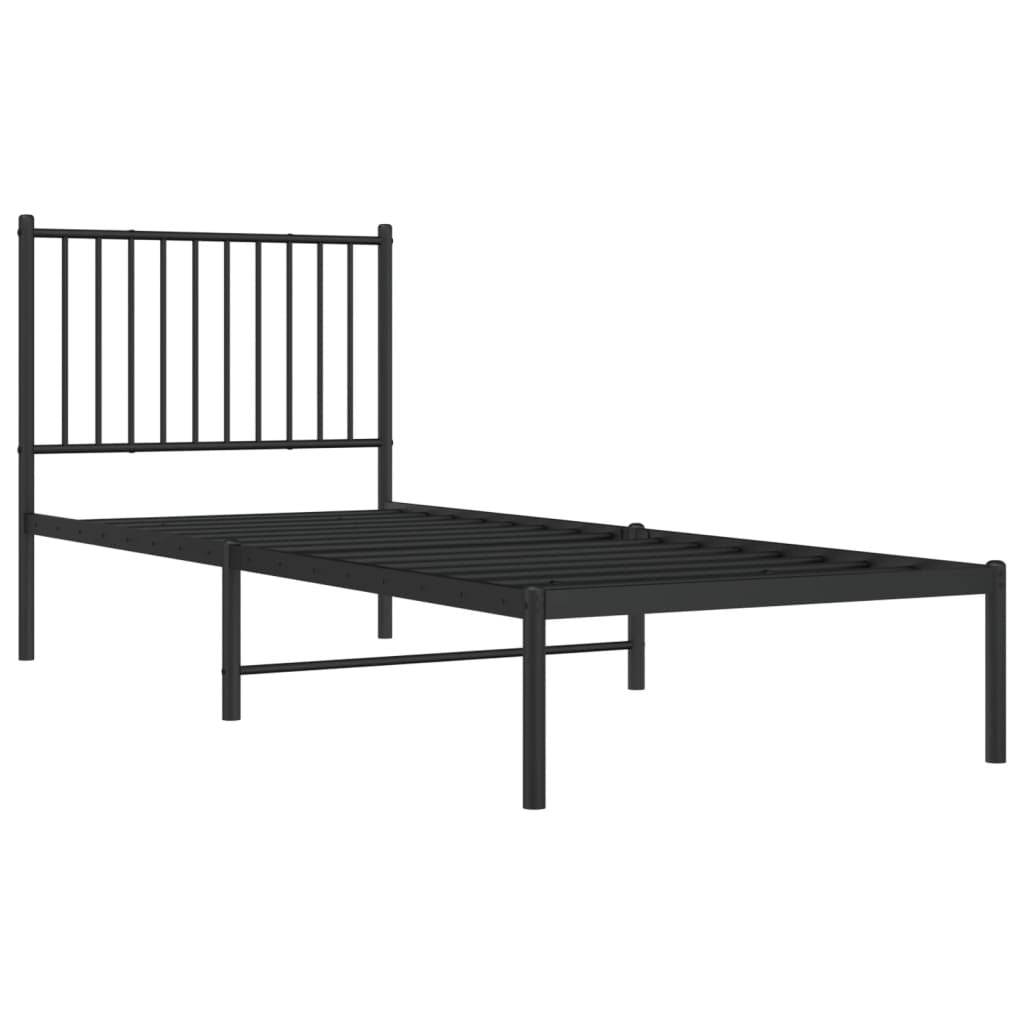 Metal Bed Frame with Headboard Black 80x200 cm