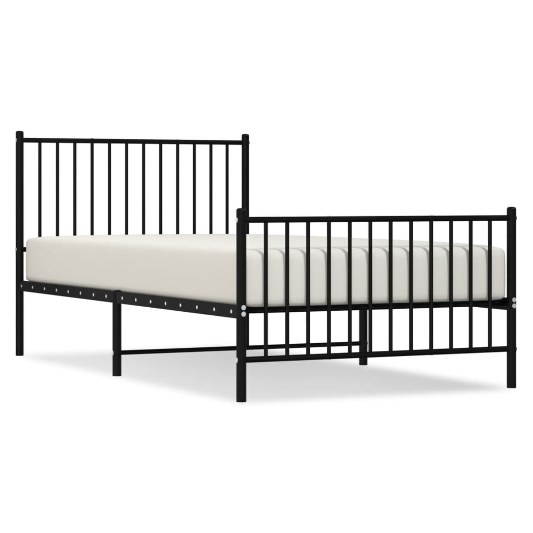 Metal Bed Frame with Headboard and Footboard Black 100x200 cm