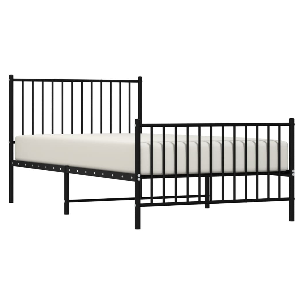 Metal Bed Frame with Headboard and Footboard Black 100x200 cm
