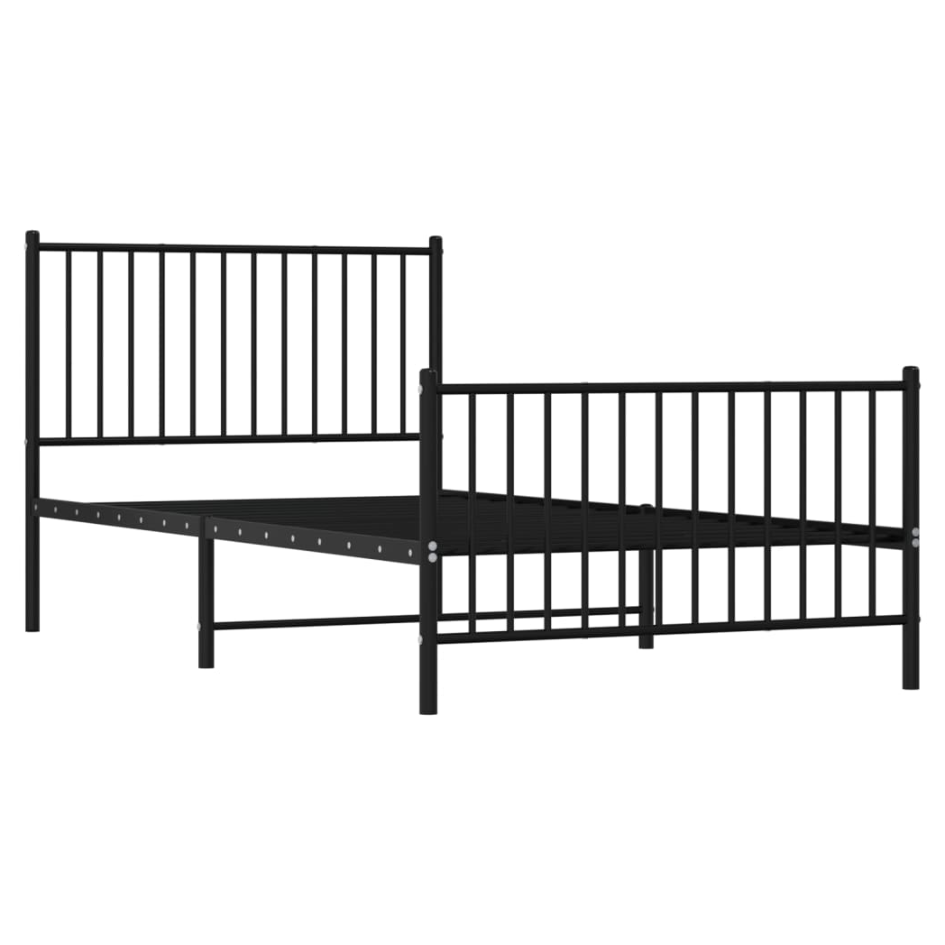 Metal Bed Frame with Headboard and Footboard Black 100x200 cm