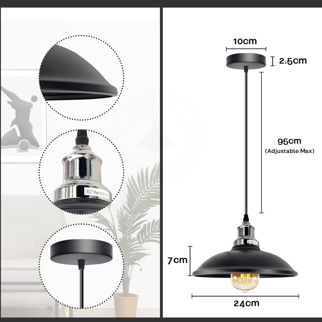 Vintage Industrial Black  E27 Ceiling Hanging Light Shade Loft Style Metal Ceiling Pendant Lamp