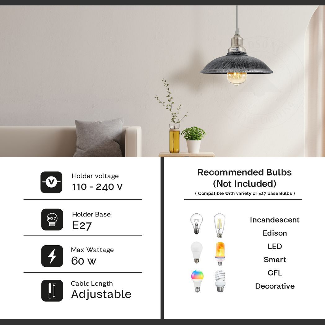 Vintage Industrial Black  E27 Ceiling Hanging Light Shade Loft Style Metal Ceiling Pendant Lamp