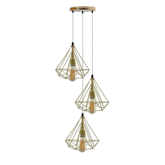 3 Head Round Base Gold Vintage Industrial E27 Ceiling Hanging Light Cage Shade Loft Style Metal Ceiling Pendant Lamp
