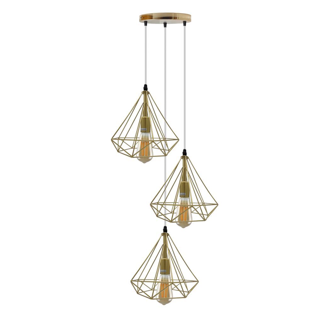 3 Head Round Base Gold Vintage Industrial E27 Ceiling Hanging Light Cage Shade Loft Style Metal Ceiling Pendant Lamp