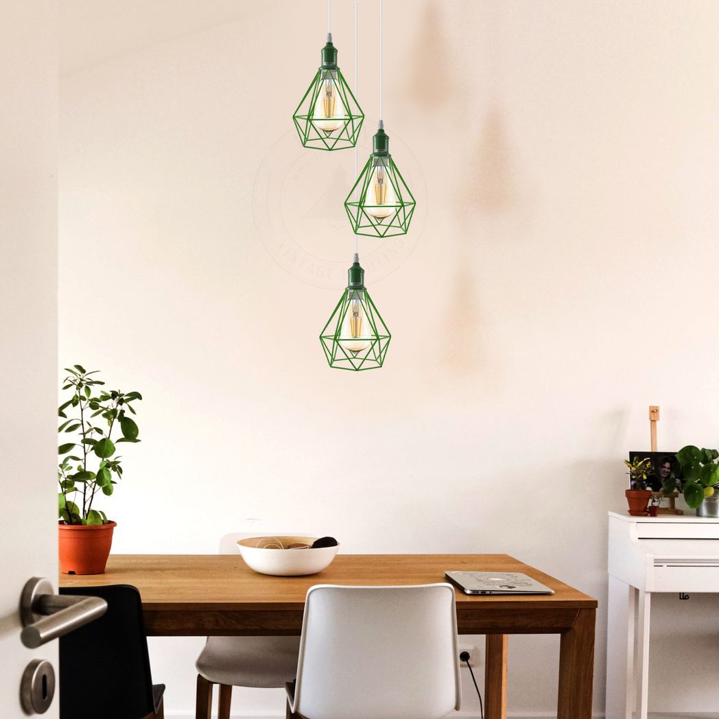 3 Head Green pendant Industrial Ceiling Light Fitting, Metal Open Style Lamp Shade,