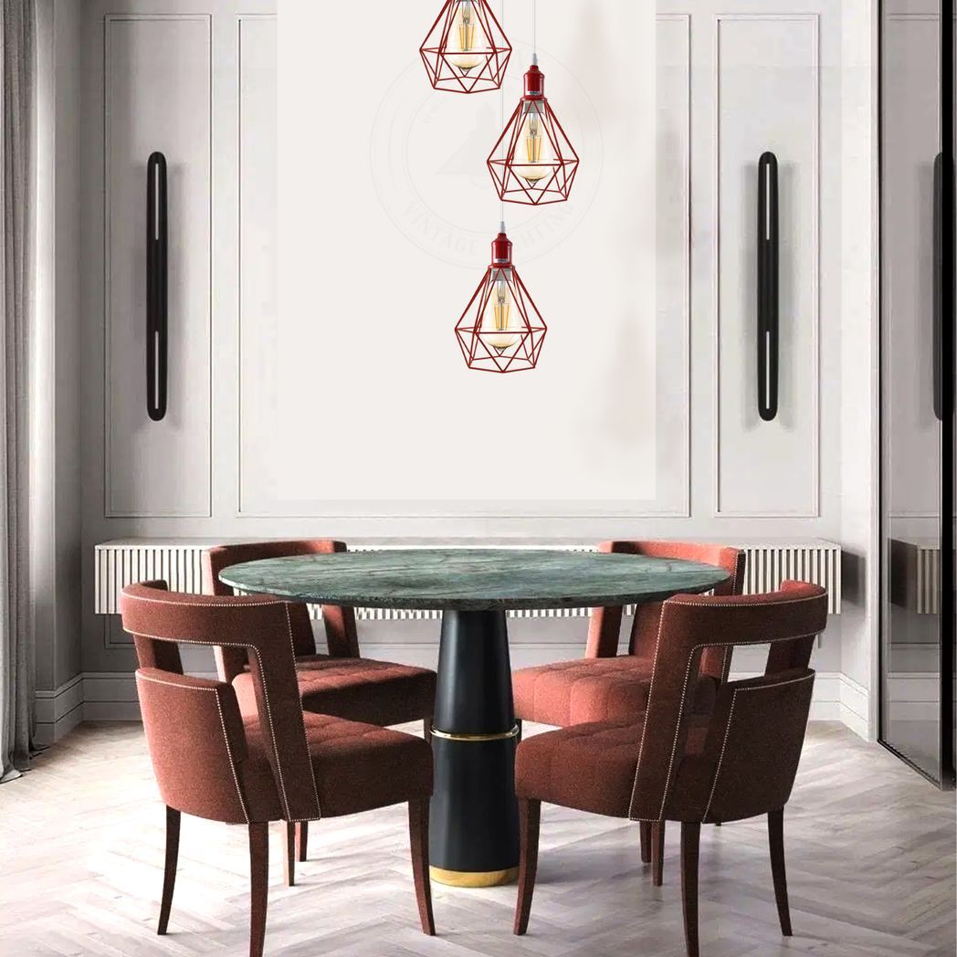 3 Head Red pendant Industrial Ceiling Light Fitting, Metal Vintage Lamp Shade