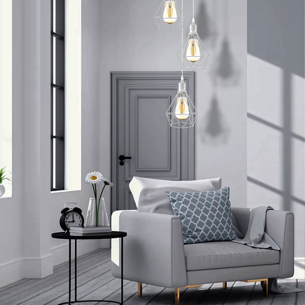 3 Head White pendant Industrial Ceiling Light Fitting, Metal Vintage Lamp Shade,