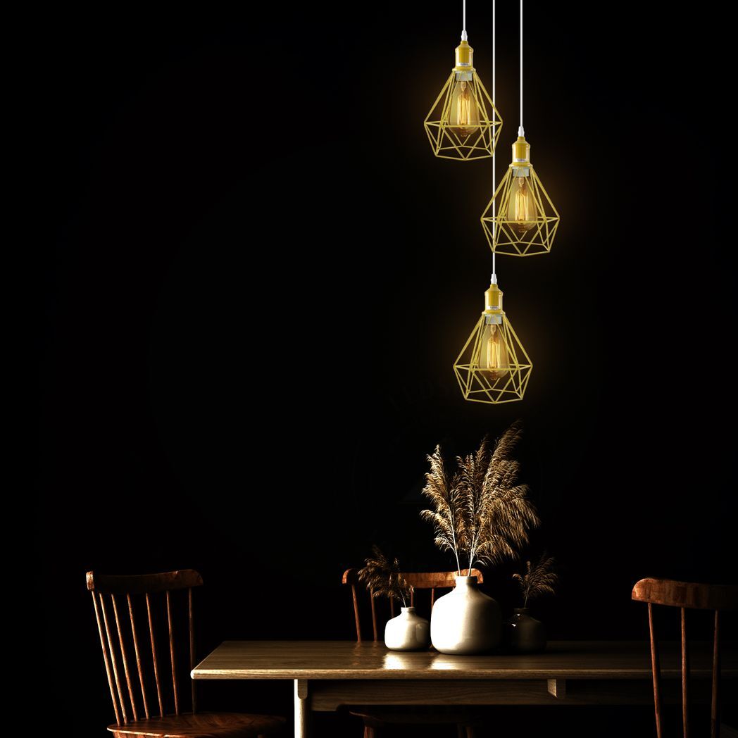 3 Head Yellow pendant Industrial Ceiling Light Fitting, Metal Vintage Lamp Shade