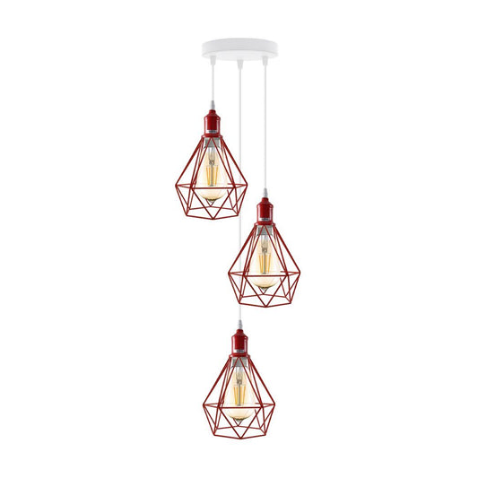 3 Head Red pendant Industrial Ceiling Light Fitting, Metal Vintage Lamp Shade