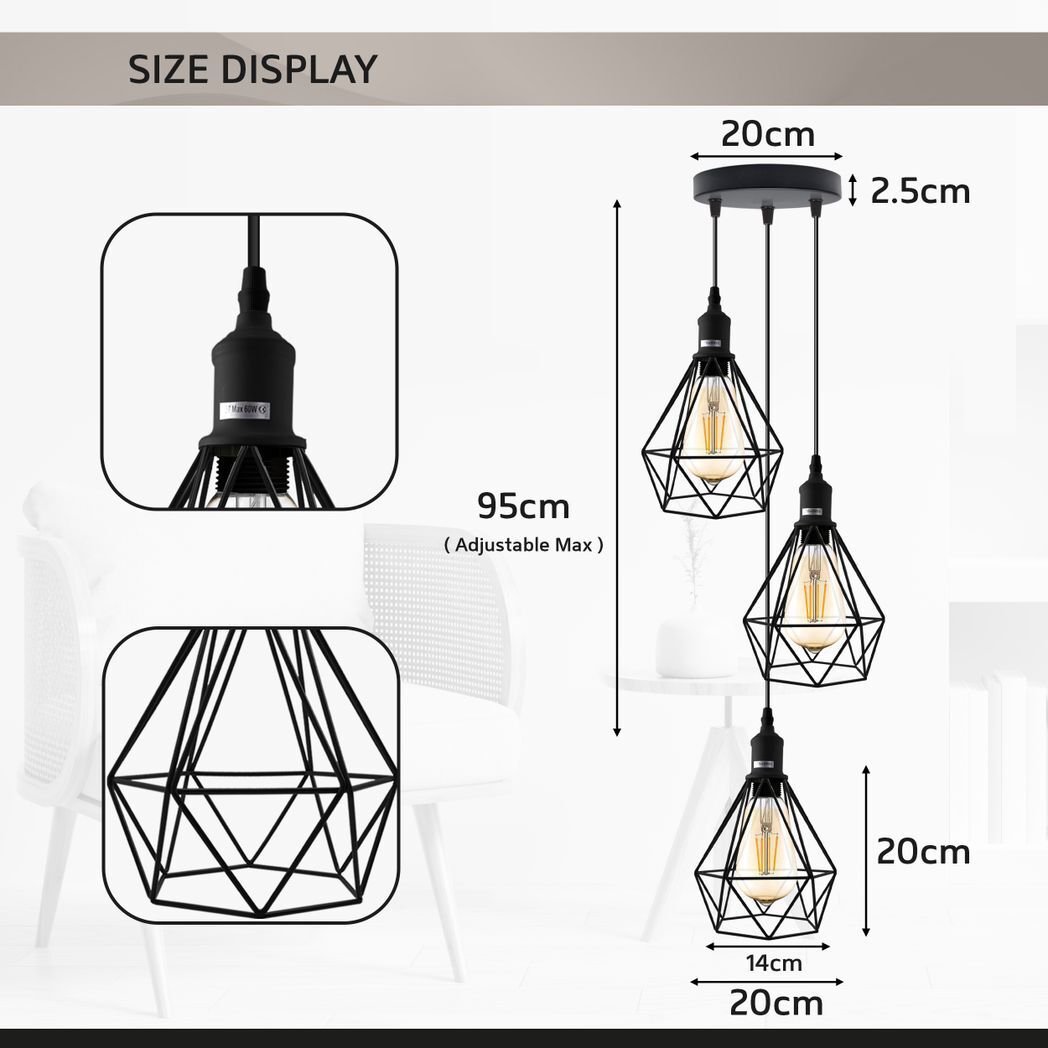 3 Head White pendant Industrial Ceiling Light Fitting,Style Vintage Lamp Shade
