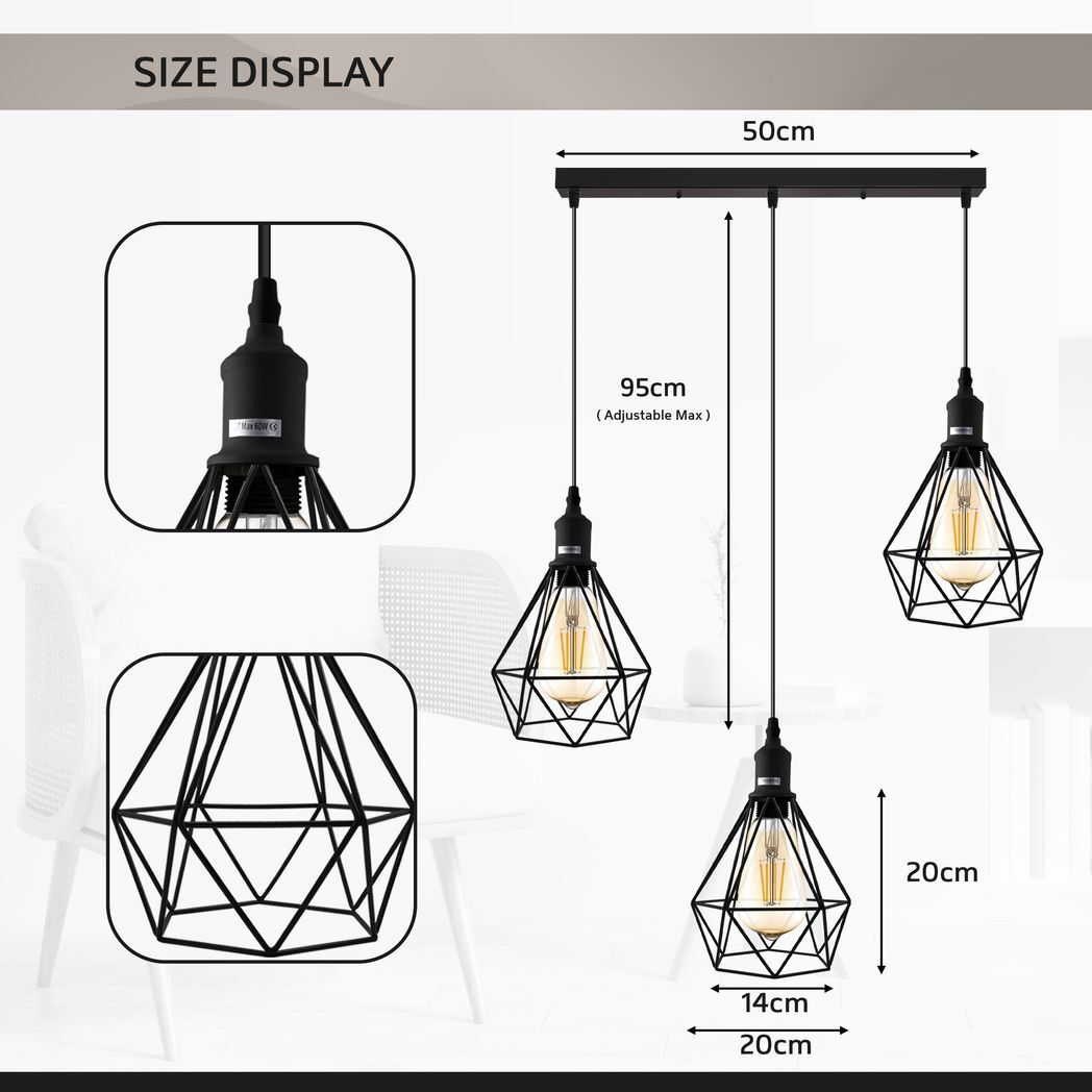 Pendant Industrial Ceiling Light Fitting, Metal Open Style Vintage Lamp Shade