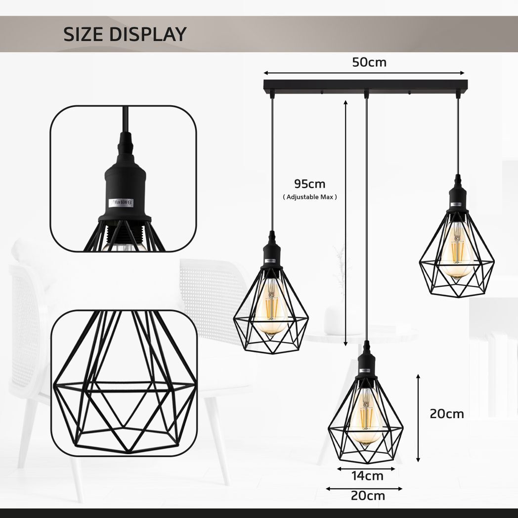 Pendant Industrial Ceiling Light Fitting, Metal Open Style Vintage Lamp Shade
