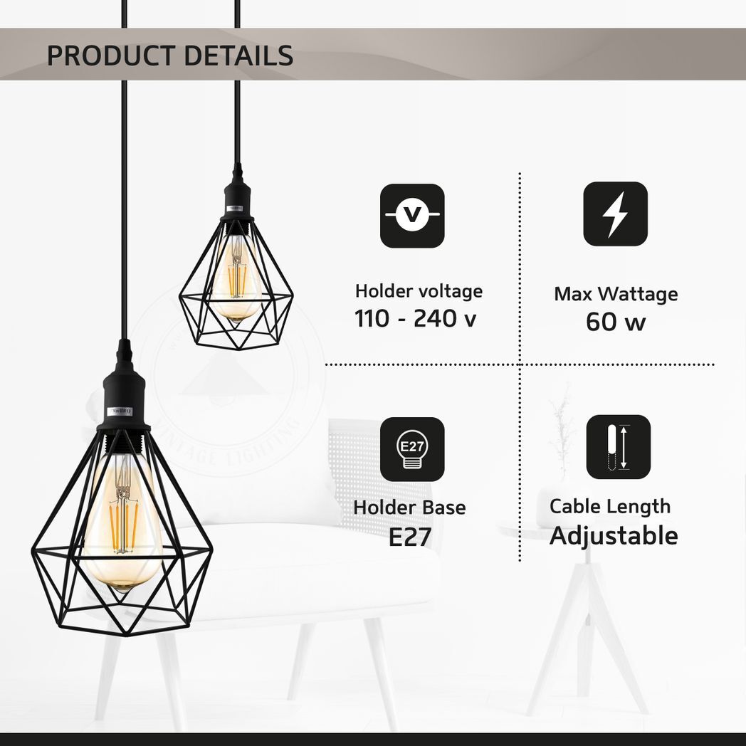 Pendant Industrial Ceiling Light Fitting, Metal Open Style Vintage Lamp Shade