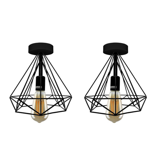 2Pack Black Vintage Flush Mount Ceiling Light Fixture Metal Cage Ceiling Lampshade with E27 Holder