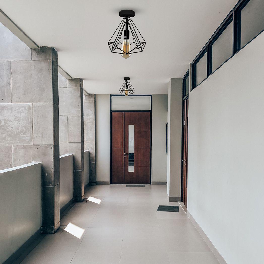 2Pack Black Vintage Flush Mount Ceiling Light Fixture Metal Cage Ceiling Lampshade with E27 Holder