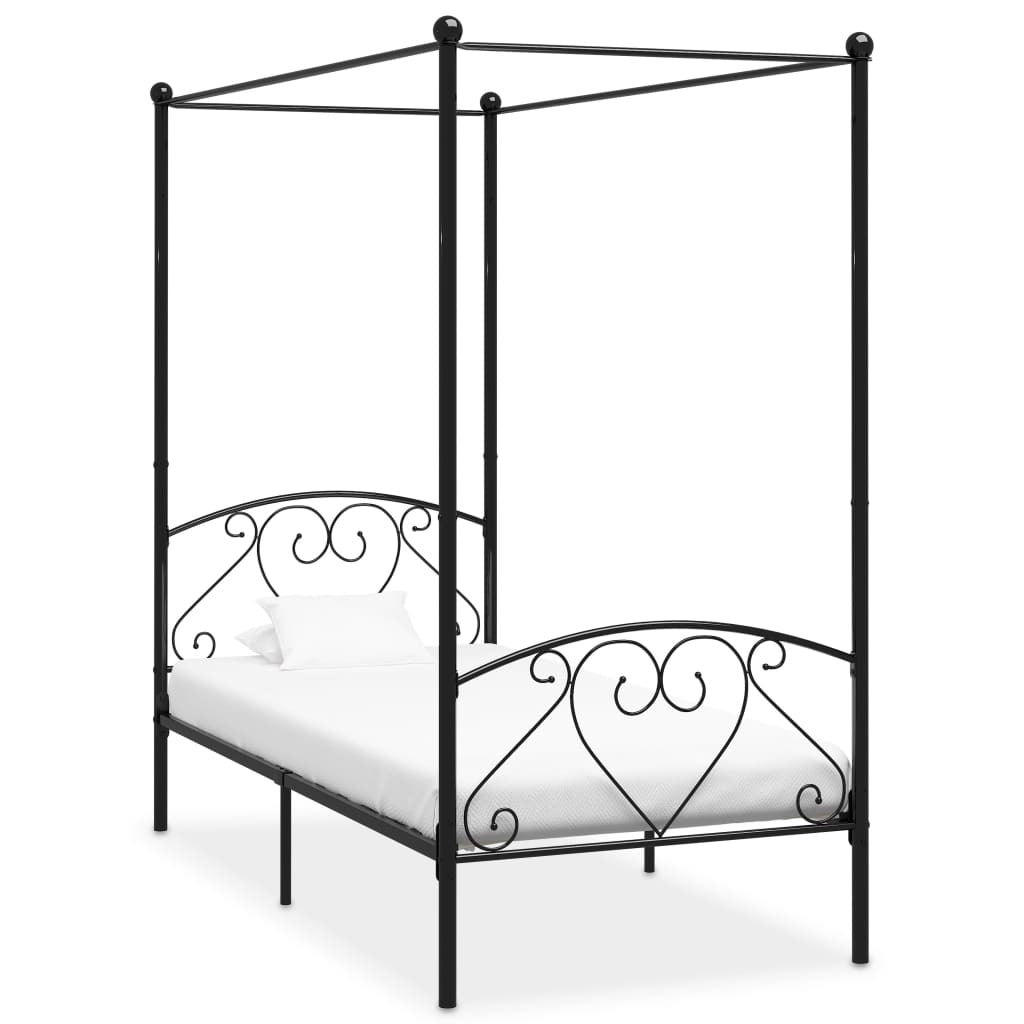 Canopy Bed Frame Black Metal 120x200 cm
