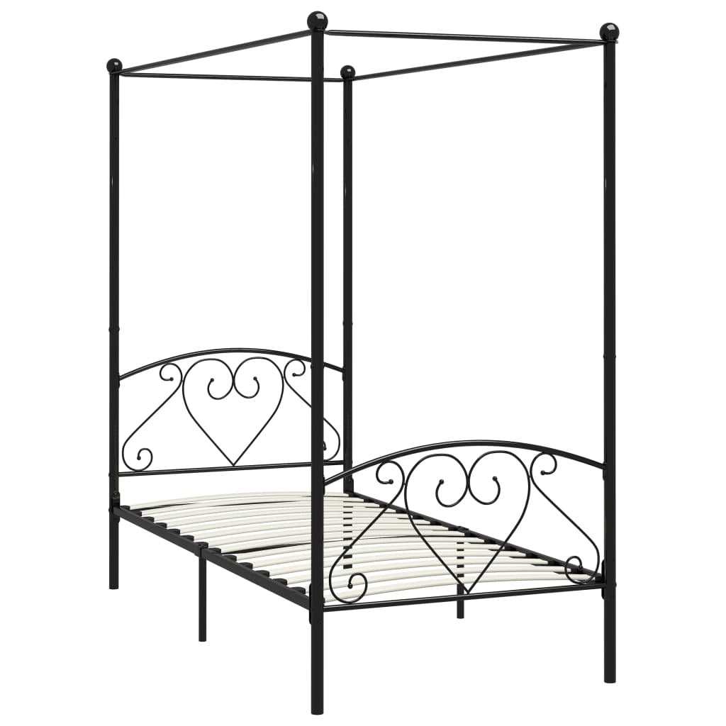 Canopy Bed Frame Black Metal 120x200 cm