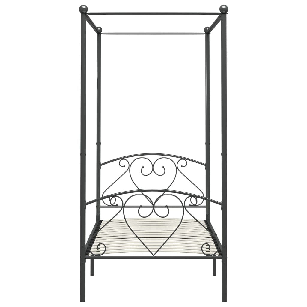 Canopy Bed Frame Grey Metal 90x200 cm
