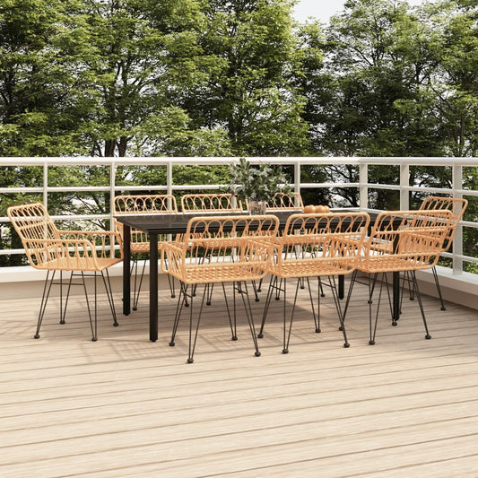 9 Piece Garden Dining Set Poly Rattan