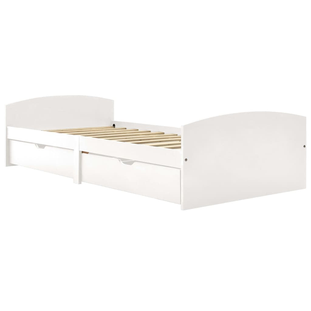 Bed Frame with 2 Drawers White Solid Pine Wood 90x200 cm