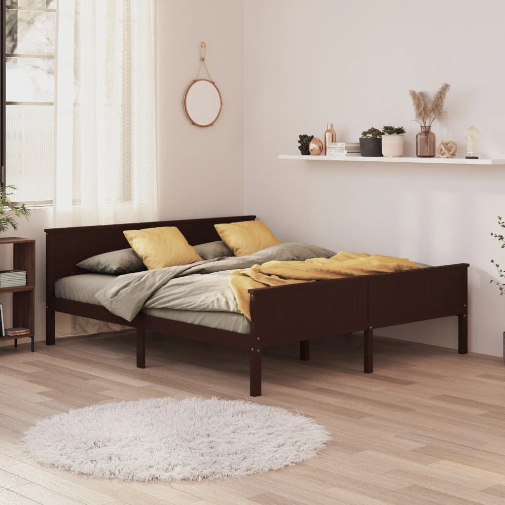 Bed Frame Dark Brown Solid Wood Pine 180x200 cm Super King