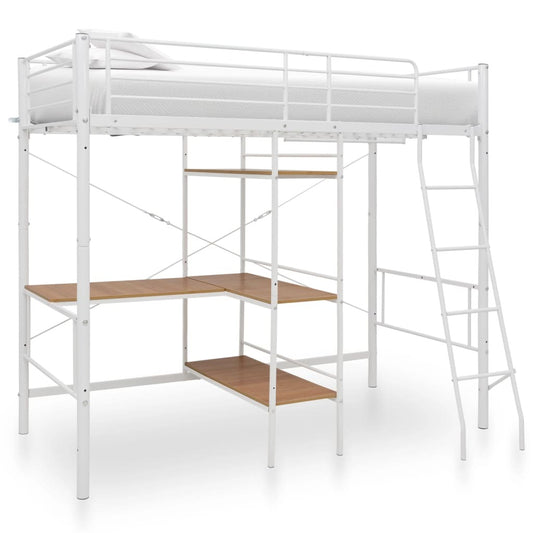 Bunk Bed with Table Frame White Metal 90x200 cm