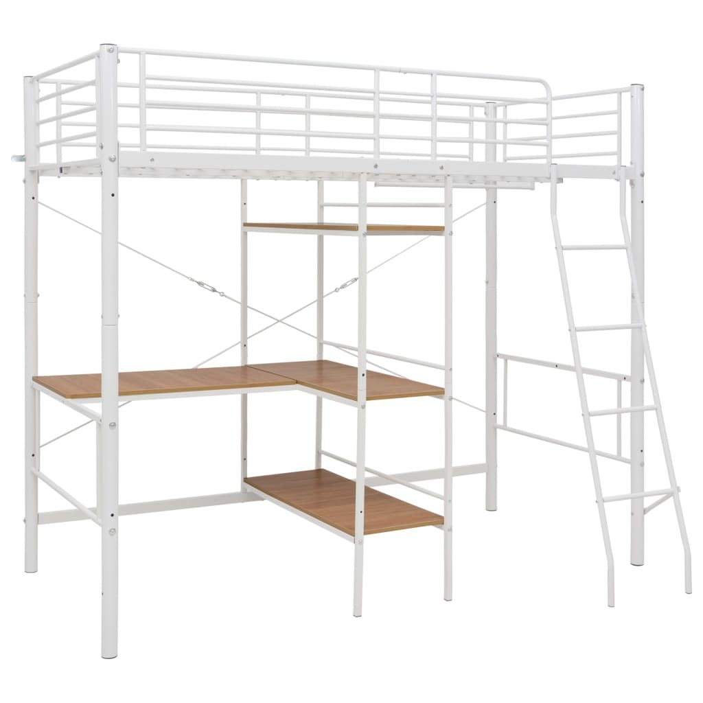 Bunk Bed with Table Frame White Metal 90x200 cm