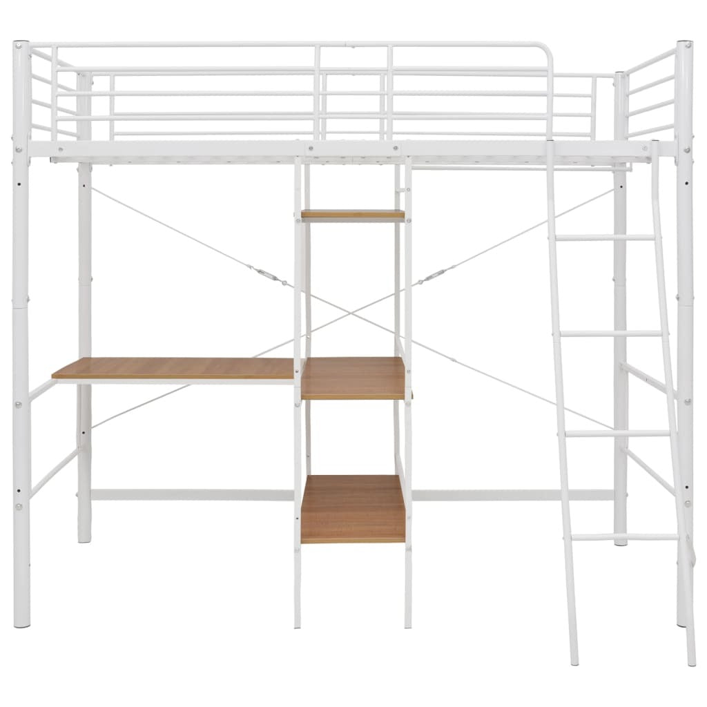 Bunk Bed with Table Frame White Metal 90x200 cm