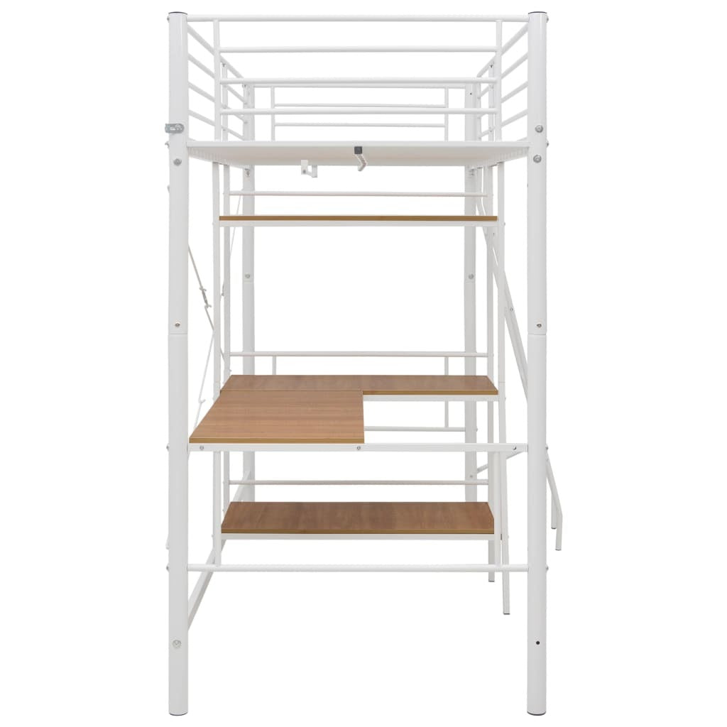 Bunk Bed with Table Frame White Metal 90x200 cm