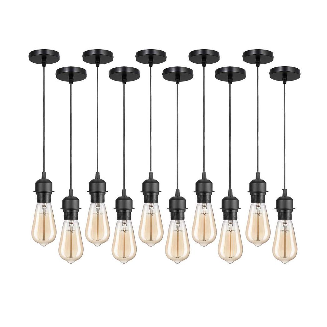 10 Pack Industrial Black Pendant Light Fitting, Lampshade Addable E27 Lamp Holder Light