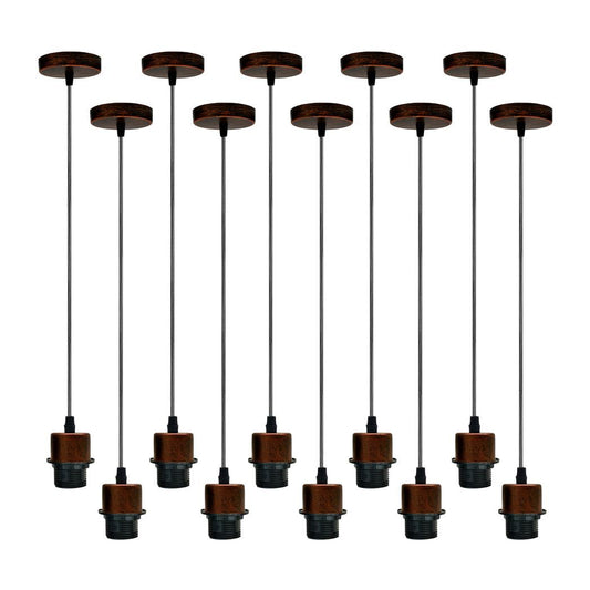 10 Pack Industrial Rustic Red Pendant Light, Lampshade Addable E27 Lamp Holder Light, E27 UK Holder Set With PVC Cable.