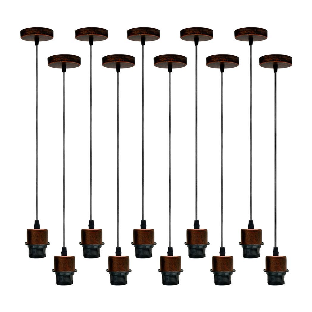 10 Pack Industrial Rustic Red Pendant Light, Lampshade Addable E27 Lamp Holder Light, E27 UK Holder Set With PVC Cable.