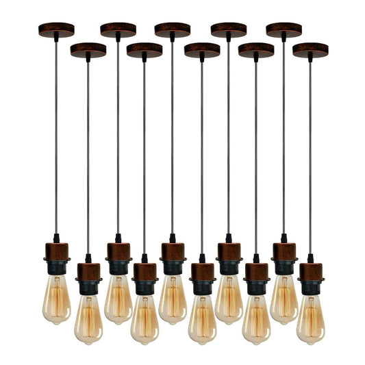 10 Pack Industrial Rustic Red Pendant Light, Lampshade Addable E27 Lamp Holder Light, E27 UK Holder Set With PVC Cable.