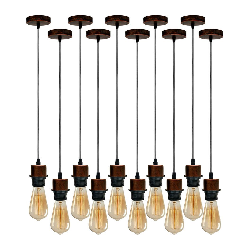 10 Pack Industrial Rustic Red Pendant Light, Lampshade Addable E27 Lamp Holder Light, E27 UK Holder Set With PVC Cable.