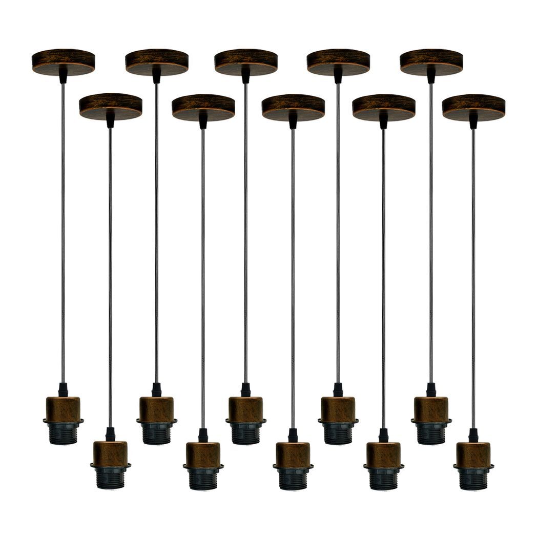 10 Pack Industrial Brushed Copper Pendant Light, Lampshade UK Holder Set