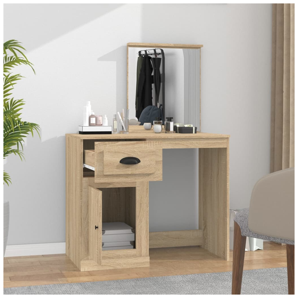 Dressing Table with Mirror Sonoma Oak 90x50x132.5 cm Engineered Wood