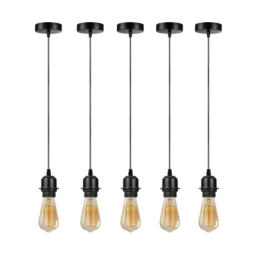 5 Pack Industrial Black Pendant Light Lampshade Addable E27 Lamp Holder Light, E27 UK Holder Set With PVC Cable.