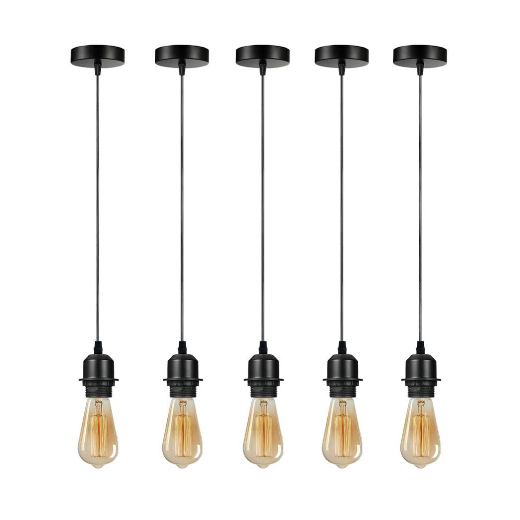5 Pack Industrial Black Pendant Light Lampshade Addable E27 Lamp Holder Light, E27 UK Holder Set With PVC Cable.
