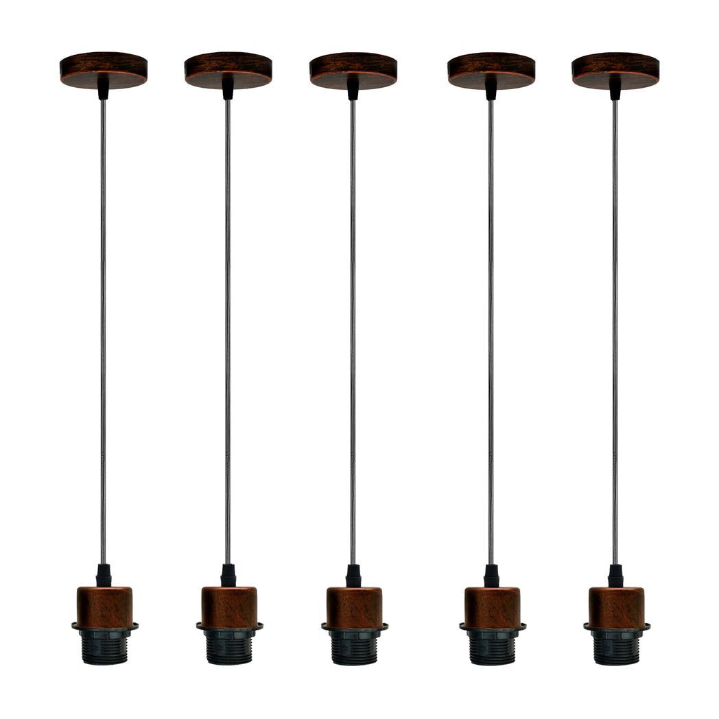5 Pack Industrial Rustic Red Pendant Light, Lampshade Addable E27 Lamp Holder Light, E27 UK Holder Set With PVC Cable.