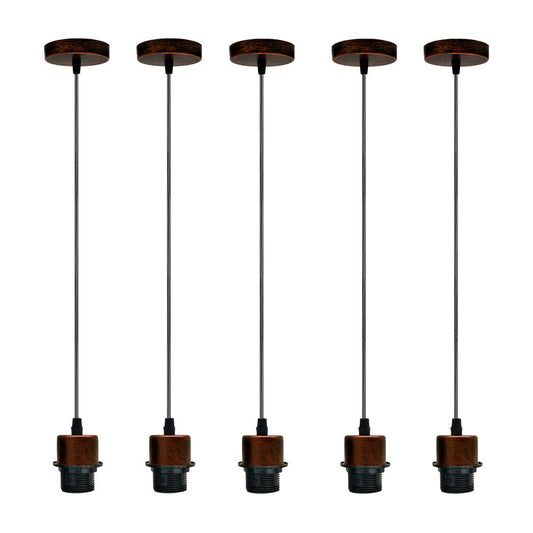 5 Pack Industrial Rustic Red Pendant Light, Lampshade Addable E27 Lamp Holder Light, E27 UK Holder Set With PVC Cable.